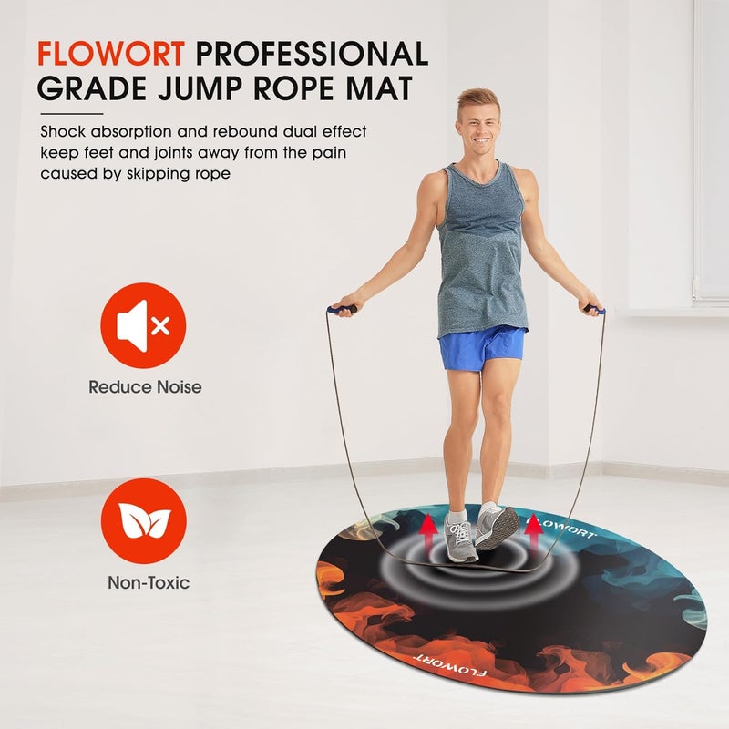 Flowort Cheete Jump Rope Mat Large Rubber Exercise Mat Indoor Outdoor Shock Absorbing Mat Non-Slip Oval Design for Floor & Rope Protection, Workout Mats for Home Gym Flooring - Image 3